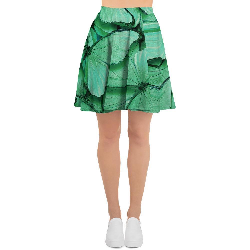 Mint Green Butterfly Print Women's Skirt-grizzshop