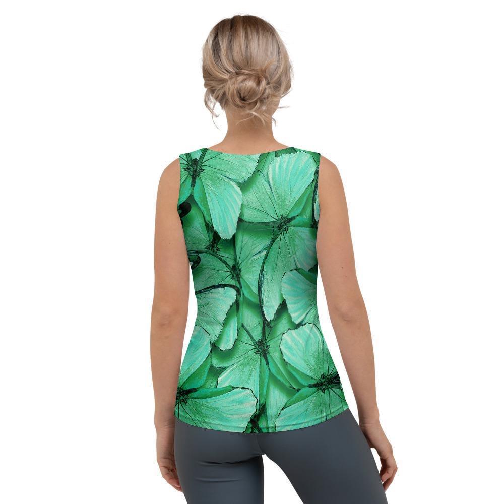 Mint Green Butterfly Print Women's Tank Top-grizzshop