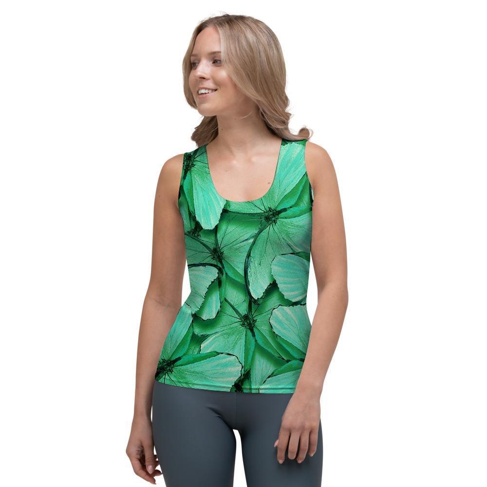 Mint Green Butterfly Print Women's Tank Top-grizzshop