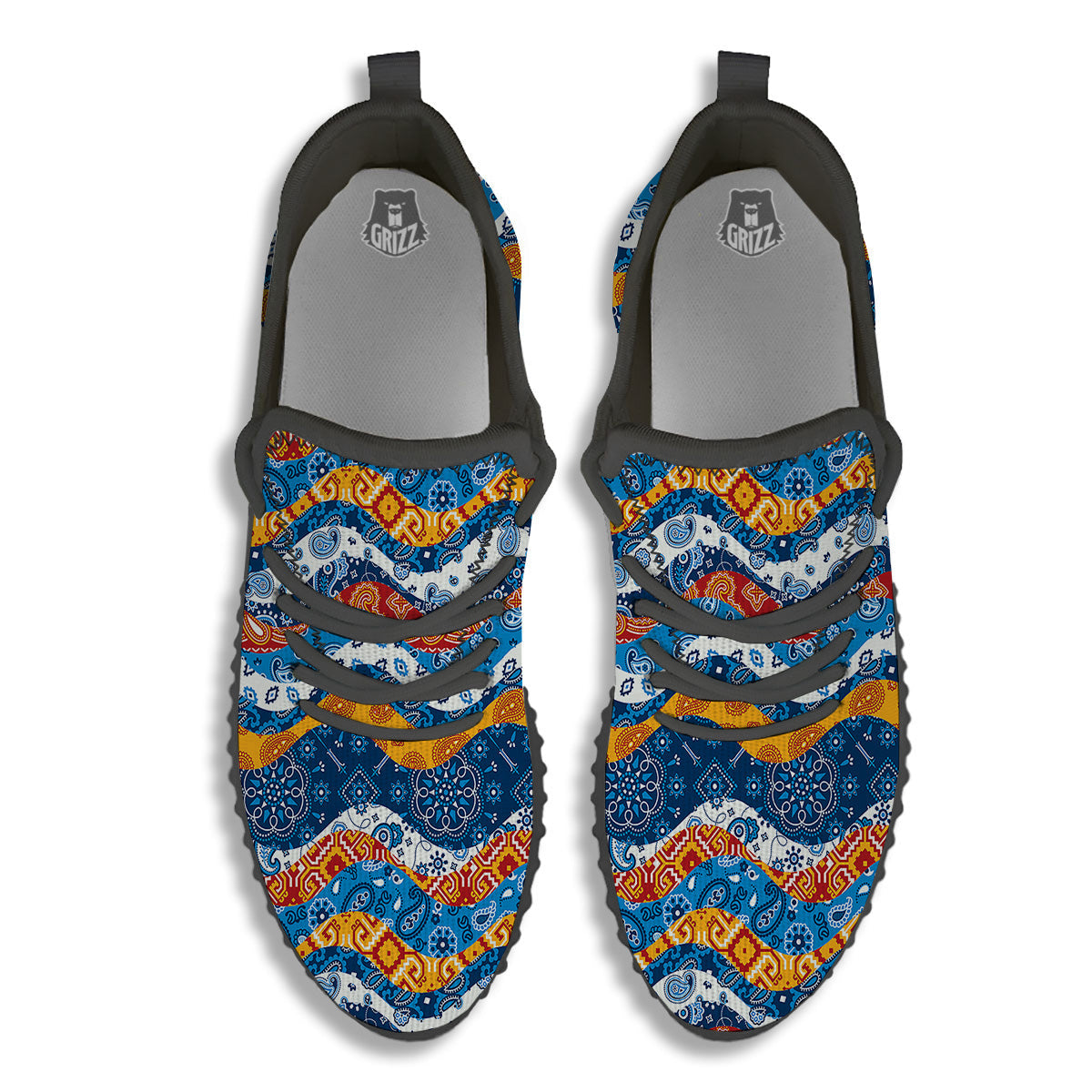 Mix Bandanna Kerchief Print Pattern Black Walking Shoes-grizzshop