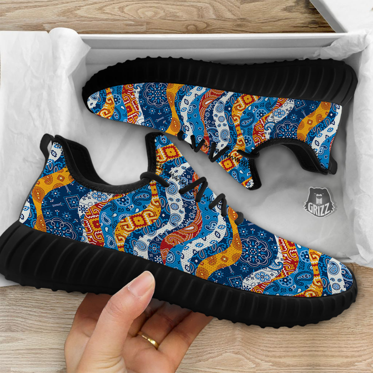 Mix Bandanna Kerchief Print Pattern Black Walking Shoes-grizzshop