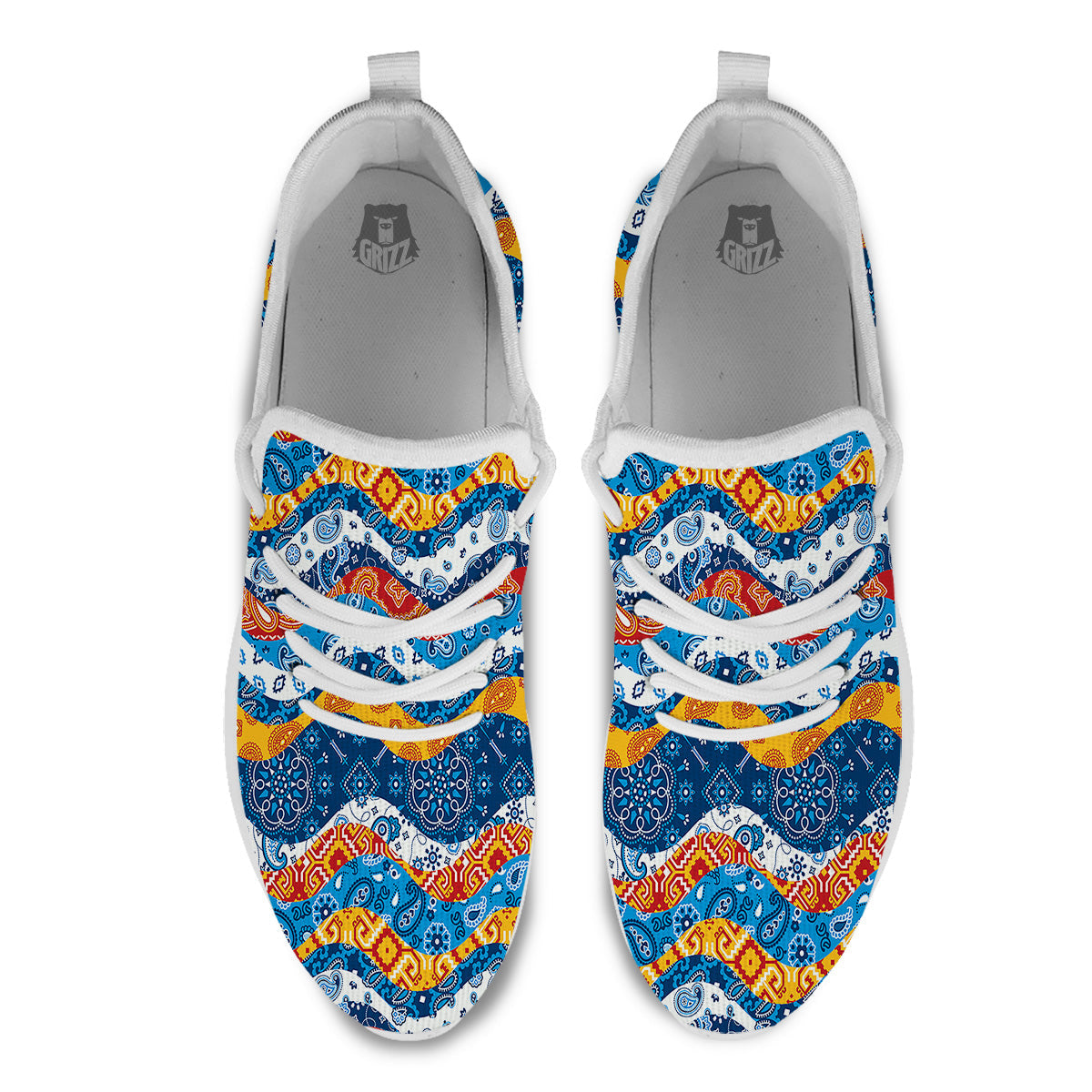 Mix Bandanna Kerchief Print Pattern White Athletic Shoes-grizzshop