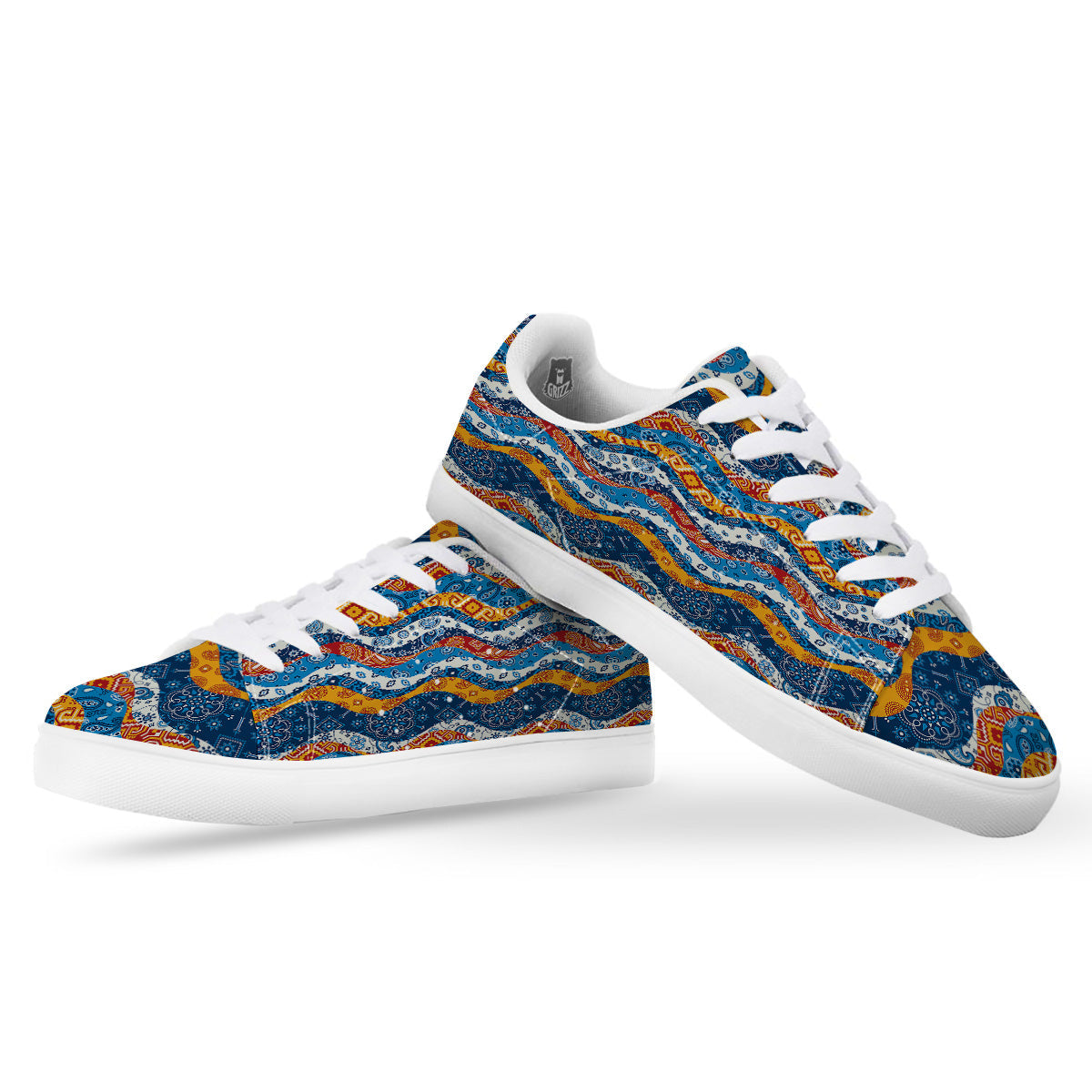 Mix Bandanna Kerchief Print Pattern White Low Top Sneakers-grizzshop