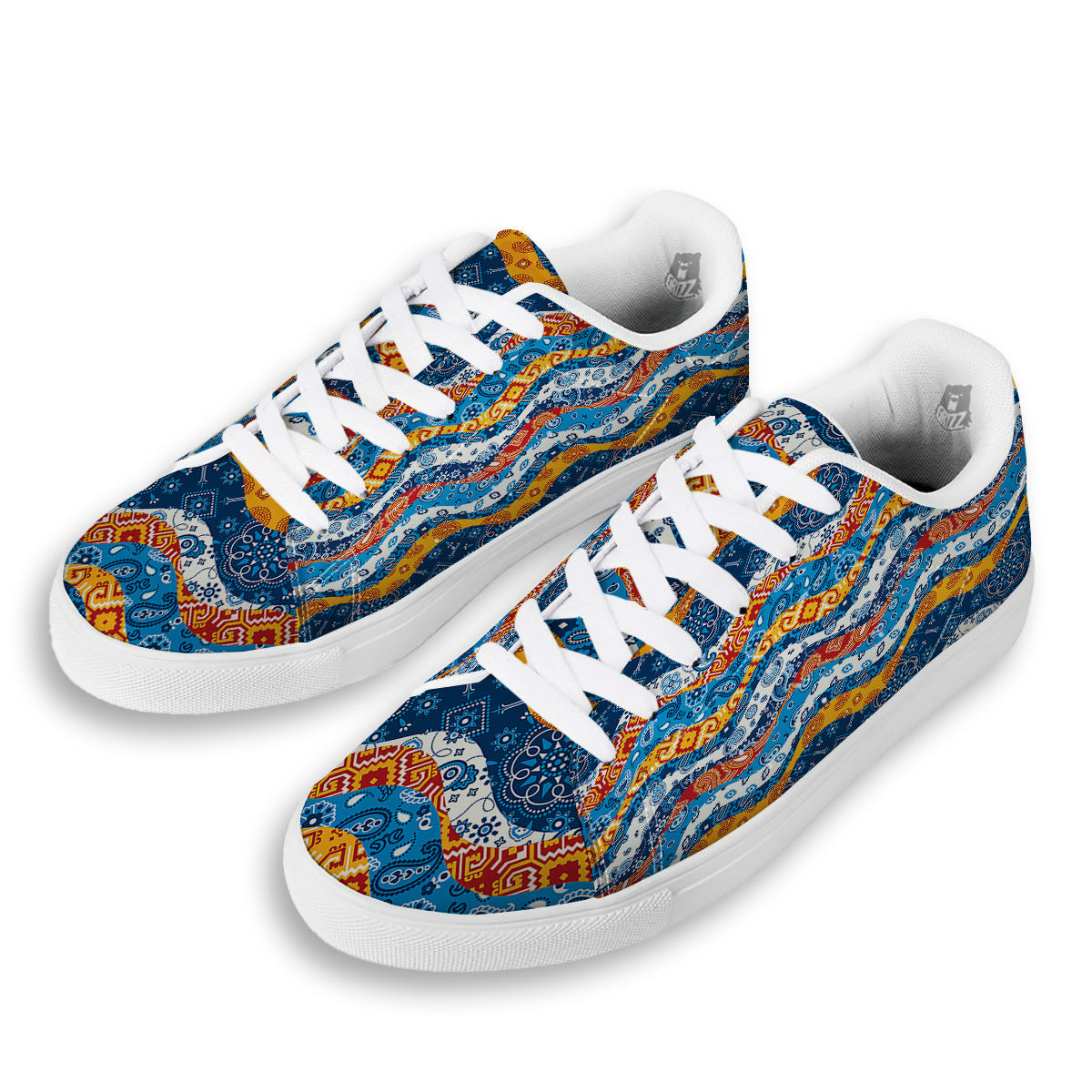 Mix Bandanna Kerchief Print Pattern White Low Top Sneakers-grizzshop