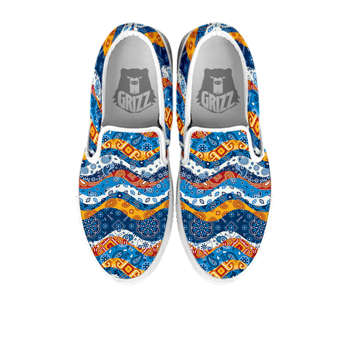 Mix Bandanna Kerchief Print Pattern White Slip On Shoes-grizzshop