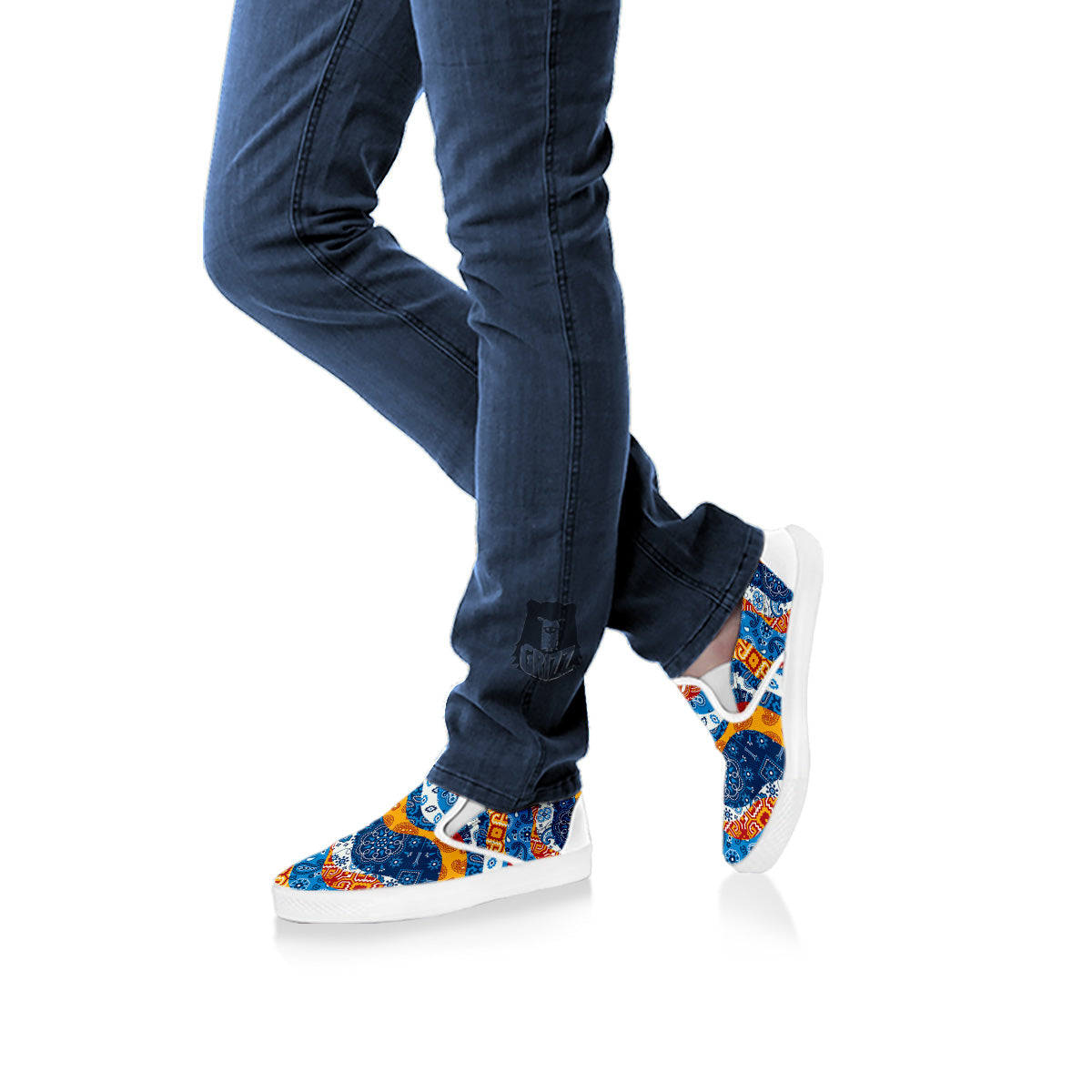 Mix Bandanna Kerchief Print Pattern White Slip On Shoes-grizzshop
