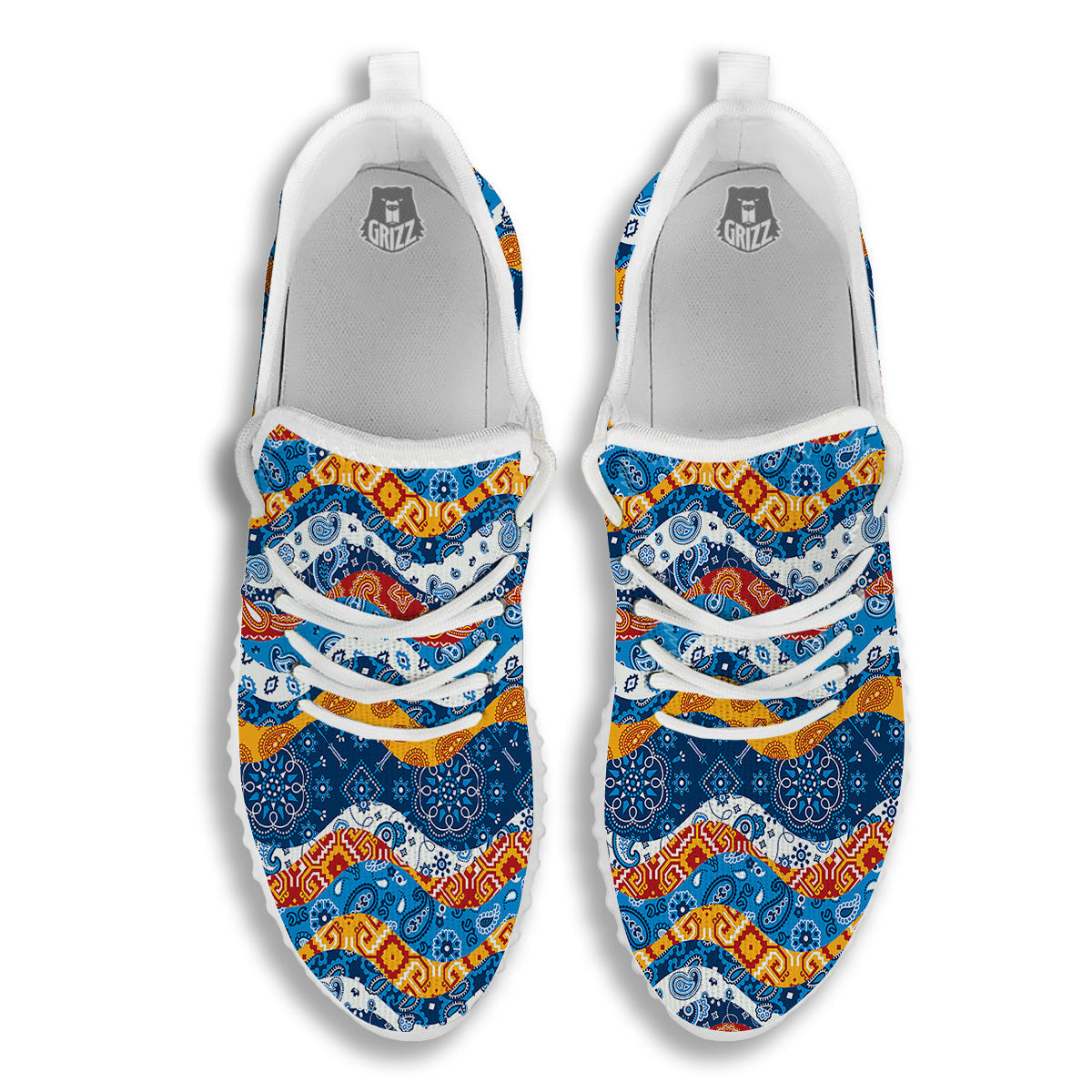 Mix Bandanna Kerchief Print Pattern White Walking Shoes-grizzshop