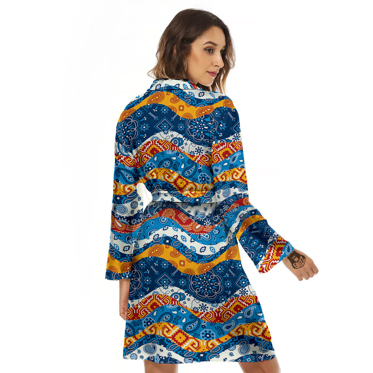 Mix Bandanna Kerchief Print Pattern Women's Robe-grizzshop