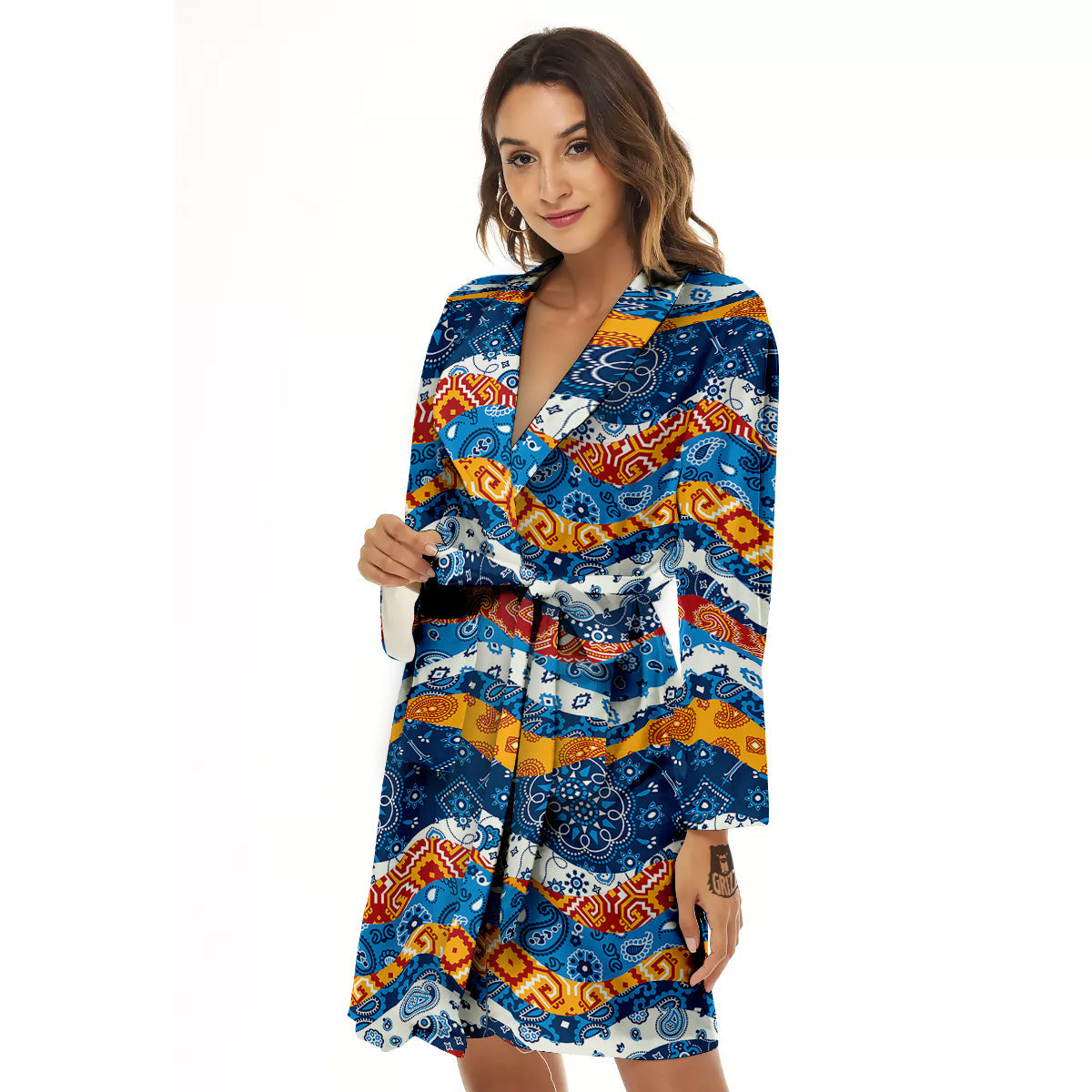 Mix Bandanna Kerchief Print Pattern Women's Robe-grizzshop