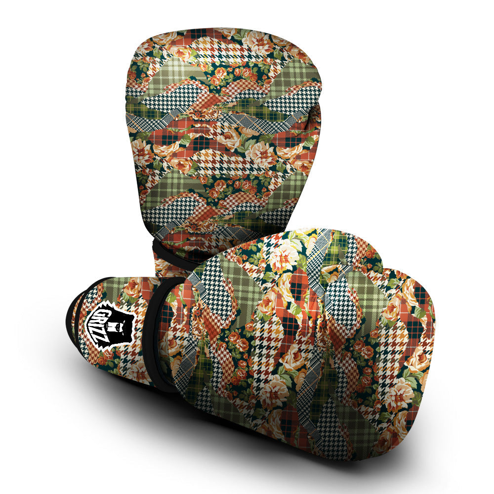 Mix Houndstooth Tartan Print Pattern Boxing Gloves-grizzshop