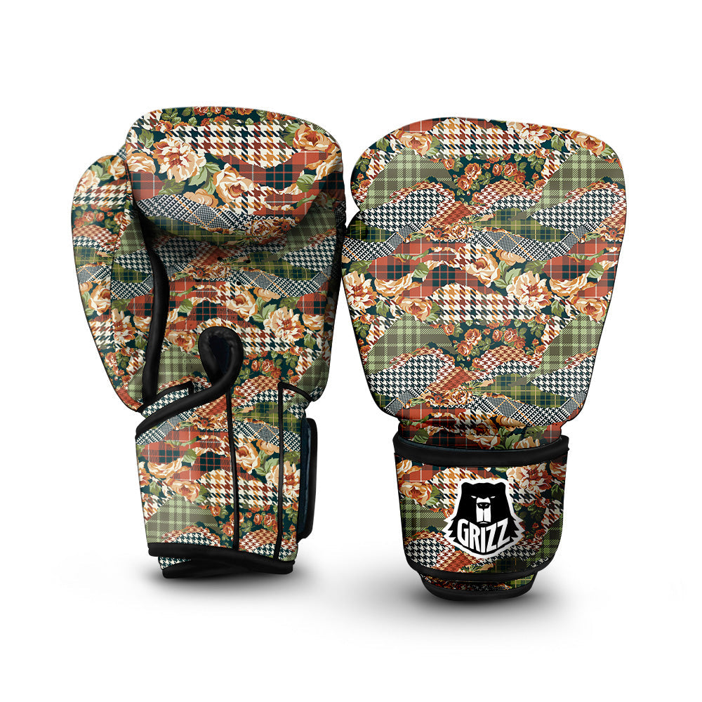 Mix Houndstooth Tartan Print Pattern Boxing Gloves-grizzshop