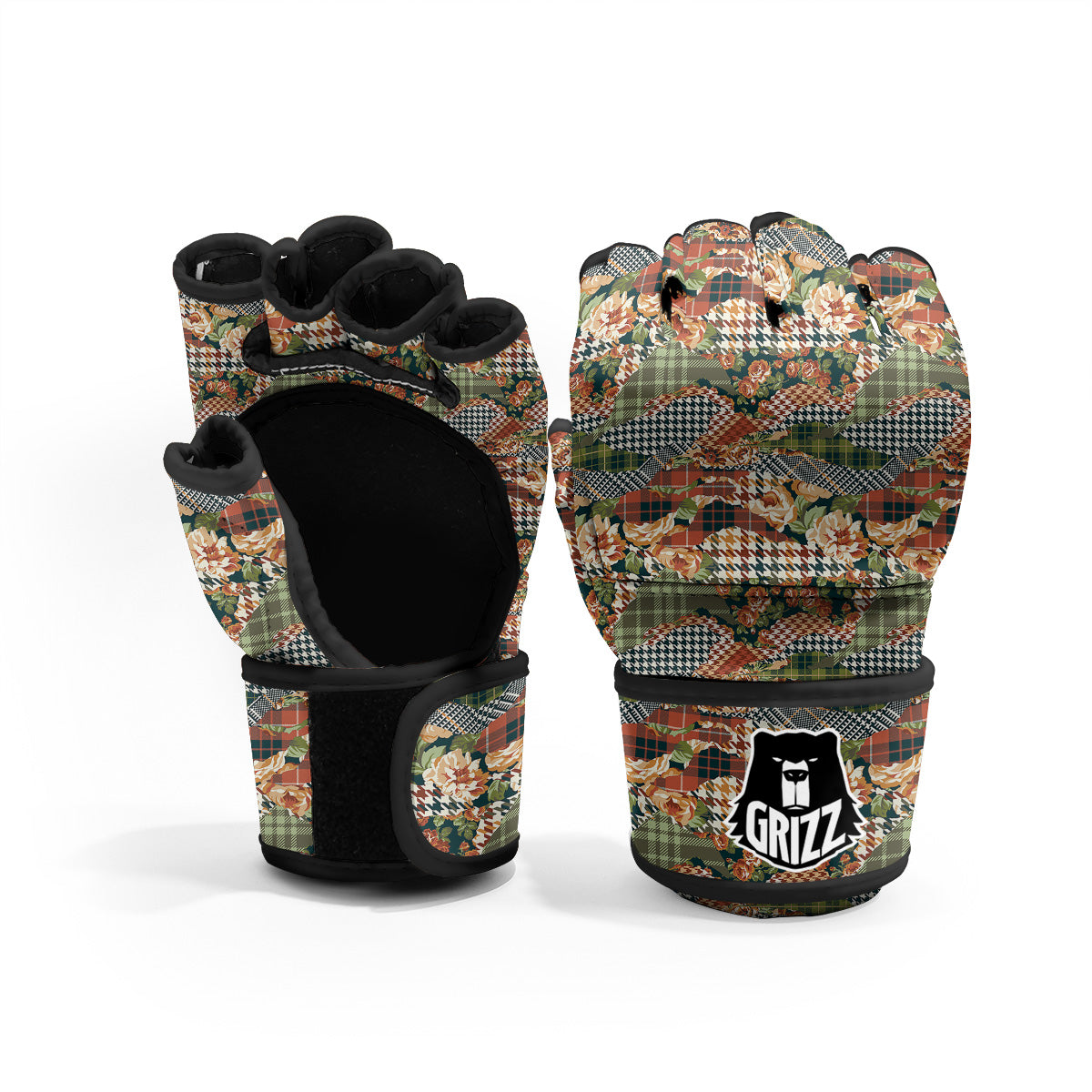 Mix Houndstooth Tartan Print Pattern MMA Gloves-grizzshop