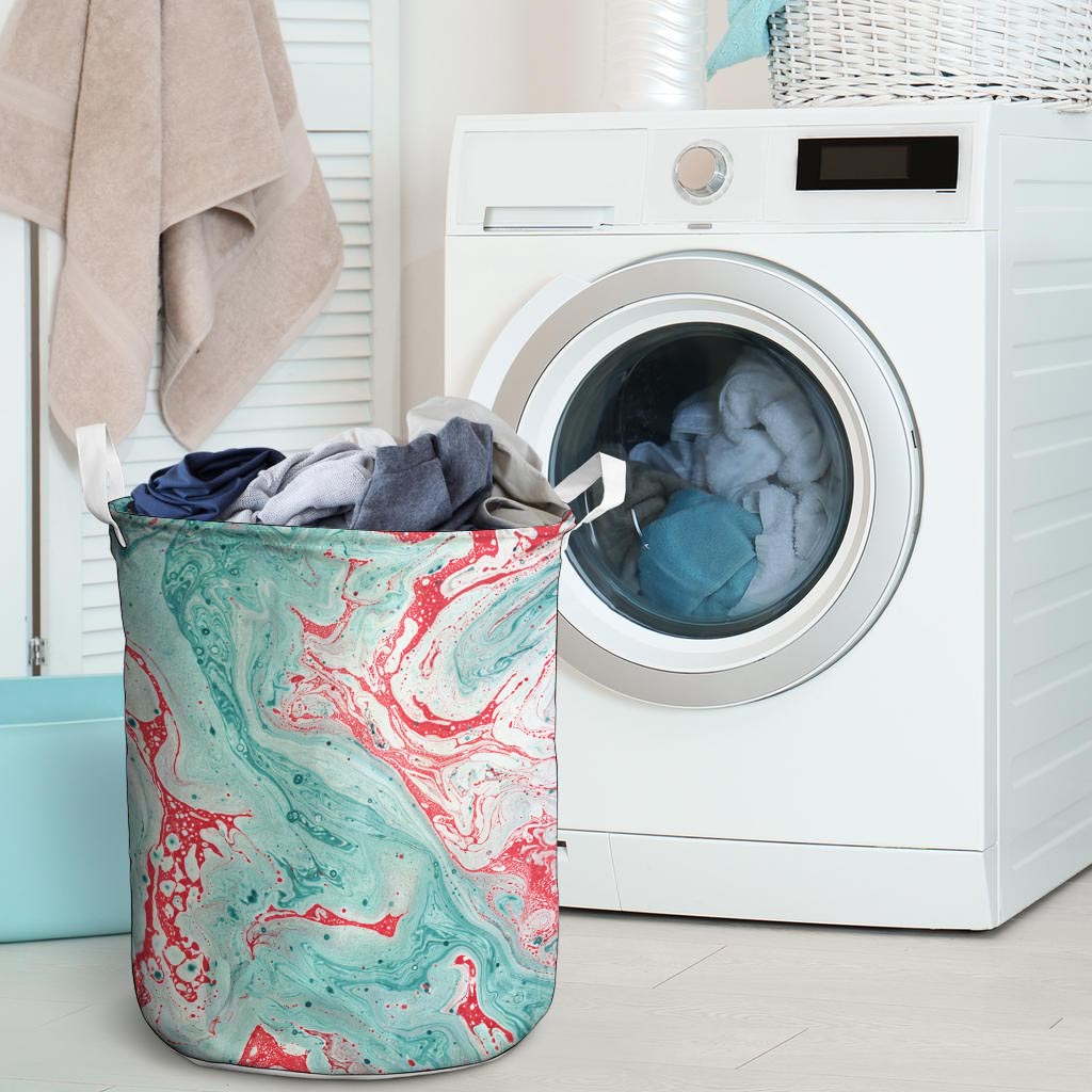 Mixed Red and Turquoise Marble Laundry Basket-grizzshop