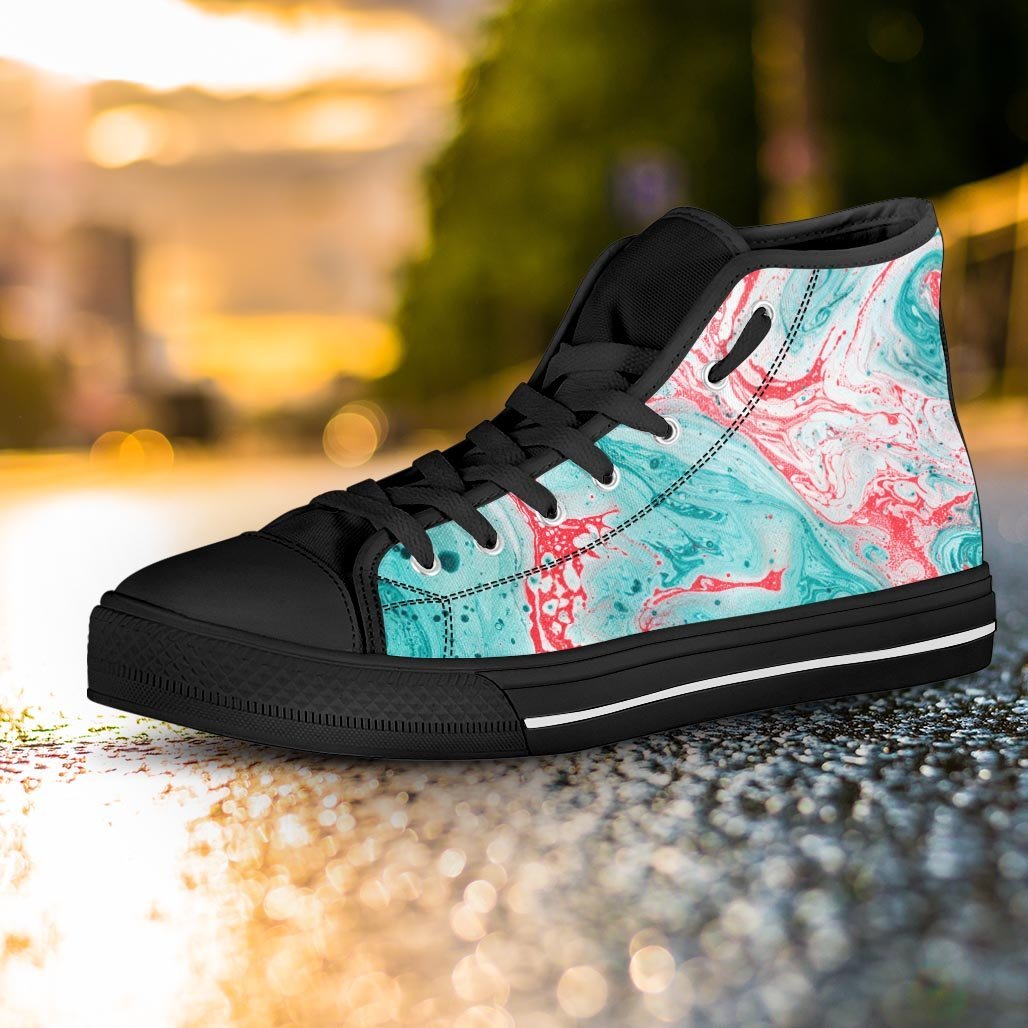Mixed Red and Turquoise Marble Women's High Top Shoes-grizzshop