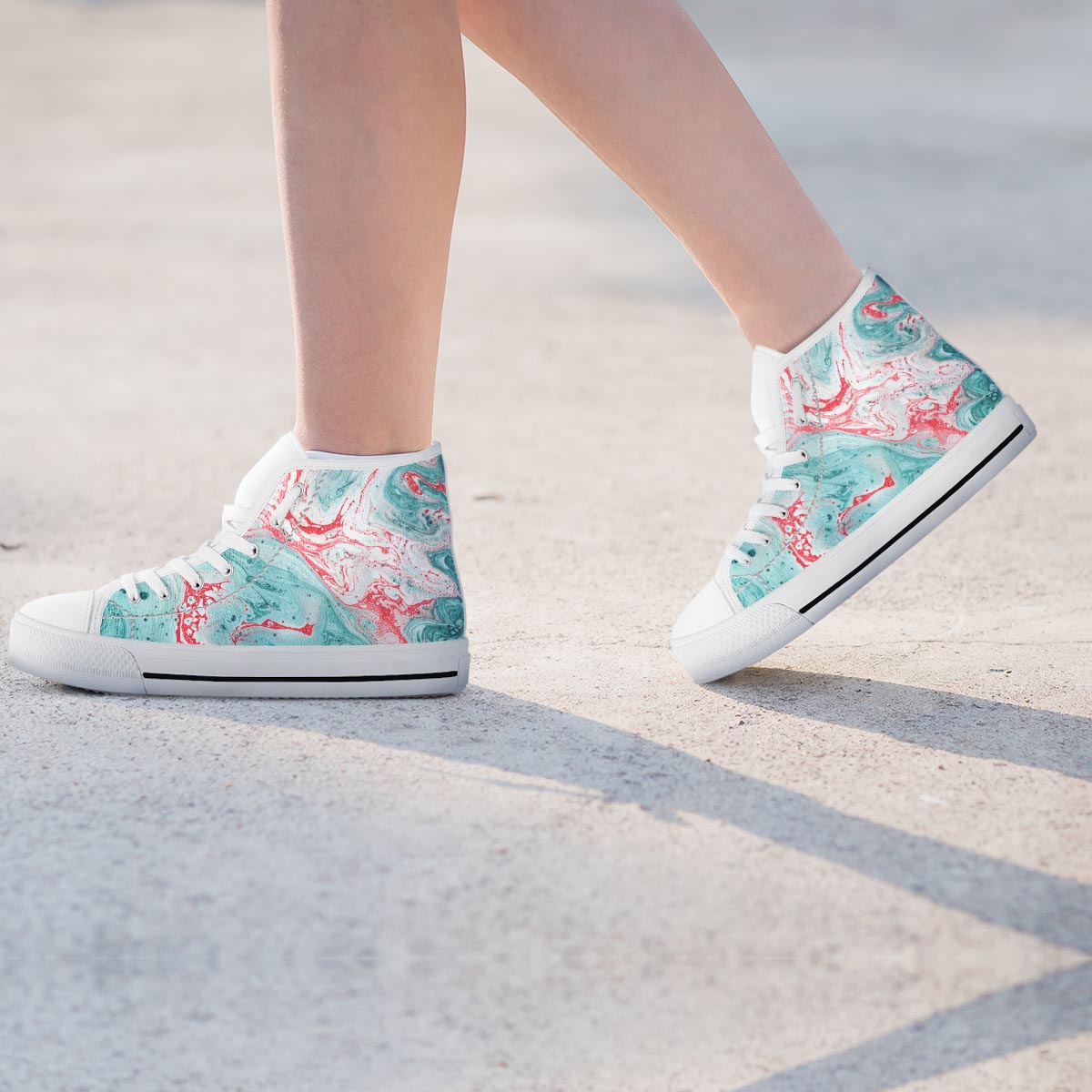 Mixed Red and Turquoise Marble Women's High Top Shoes-grizzshop