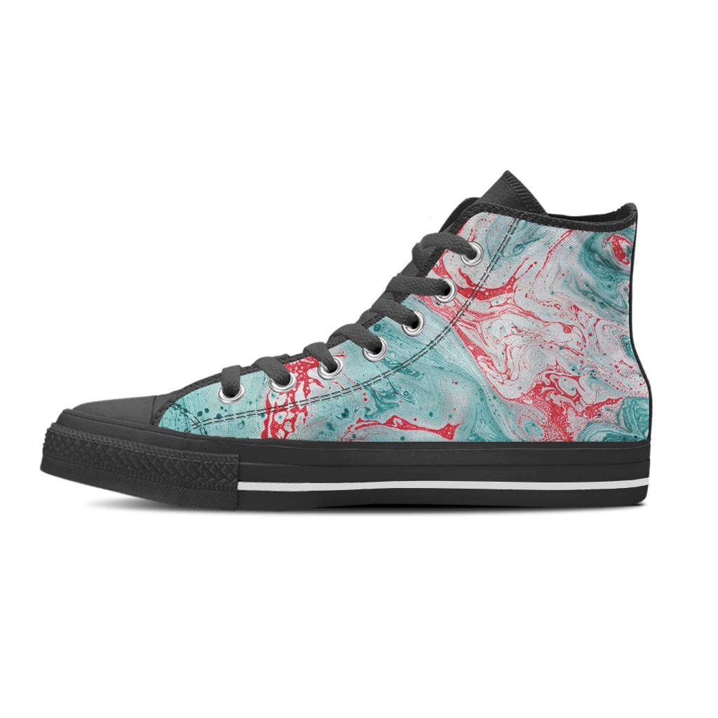 Mixed Red and Turquoise Marble Women's High Top Shoes-grizzshop