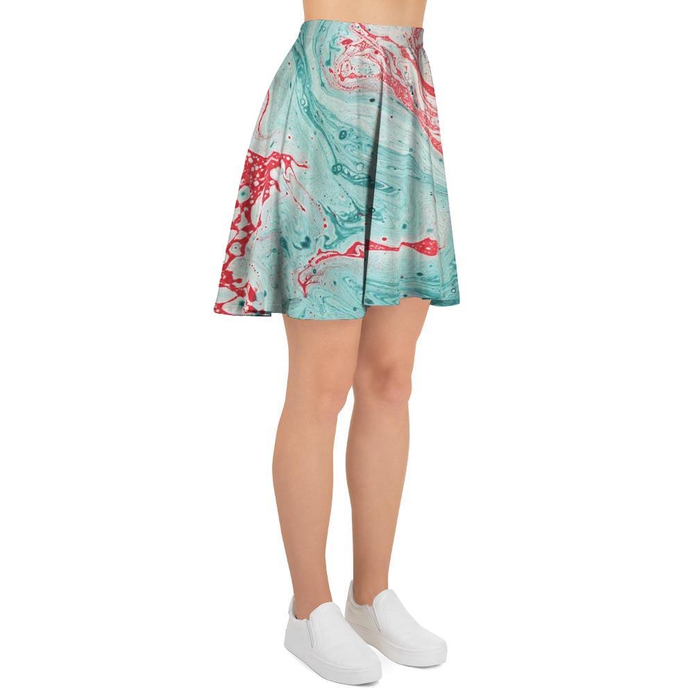 Mixed Red and Turquoise Marble Women's Skirt-grizzshop