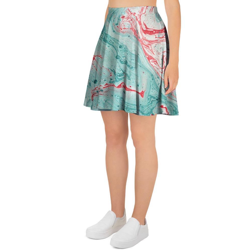 Mixed Red and Turquoise Marble Women's Skirt-grizzshop