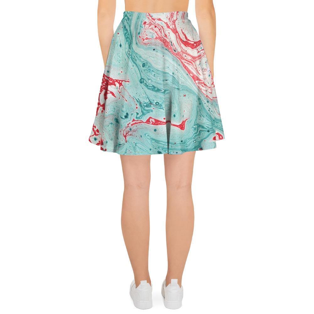 Mixed Red and Turquoise Marble Women's Skirt-grizzshop