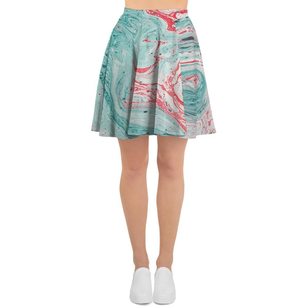 Mixed Red and Turquoise Marble Women's Skirt-grizzshop