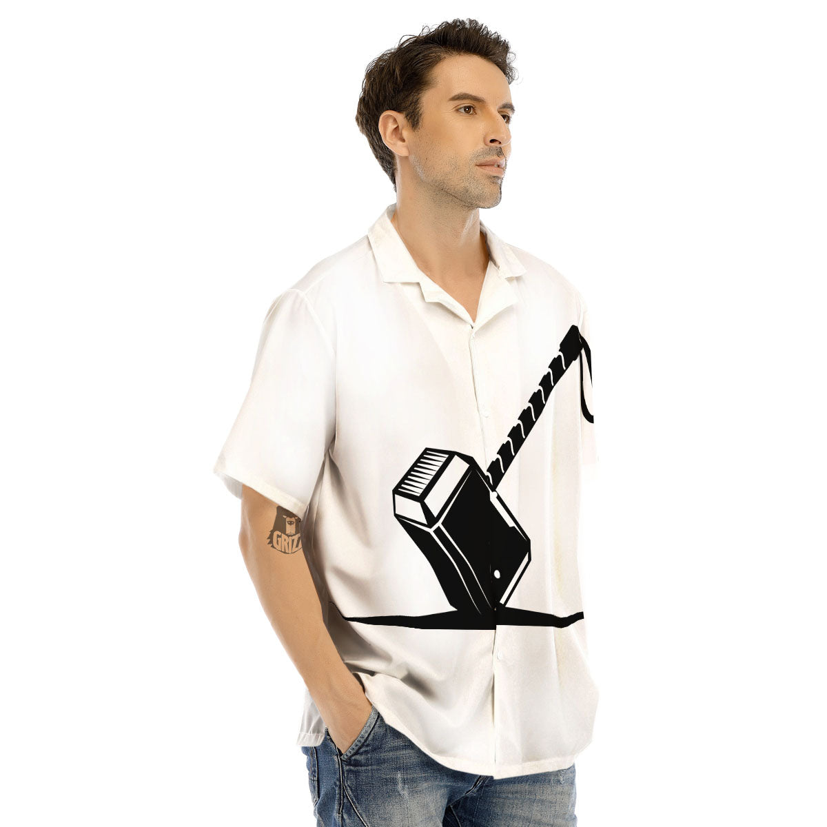 Mjolnir Hammer Of Thor Print Men's Hawaiian Shirt-grizzshop