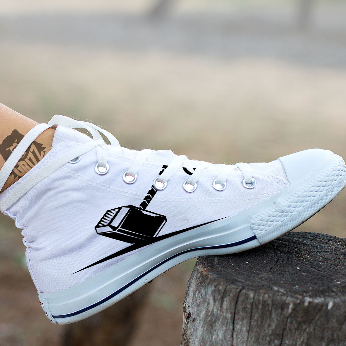 Mjolnir Hammer Of Thor Print White High Top Shoes-grizzshop