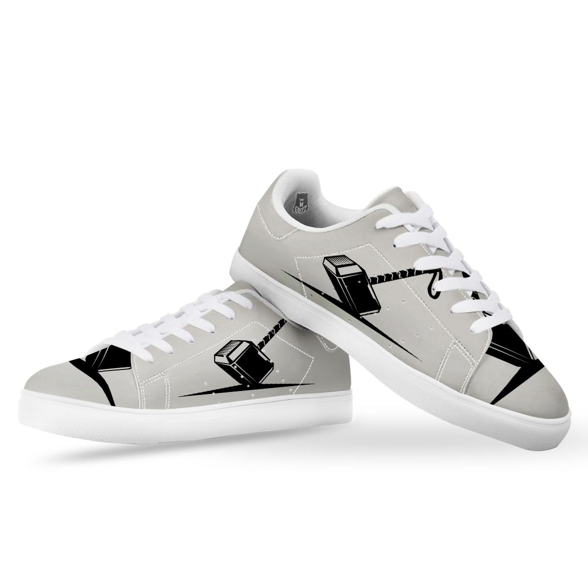 Mjolnir Hammer Of Thor Print White Low Top Sneakers-grizzshop