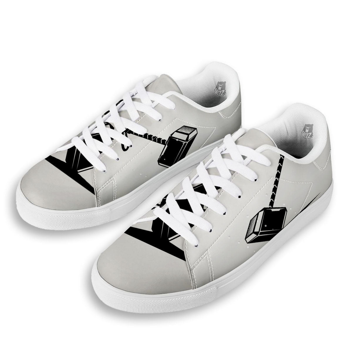 Mjolnir Hammer Of Thor Print White Low Top Sneakers-grizzshop