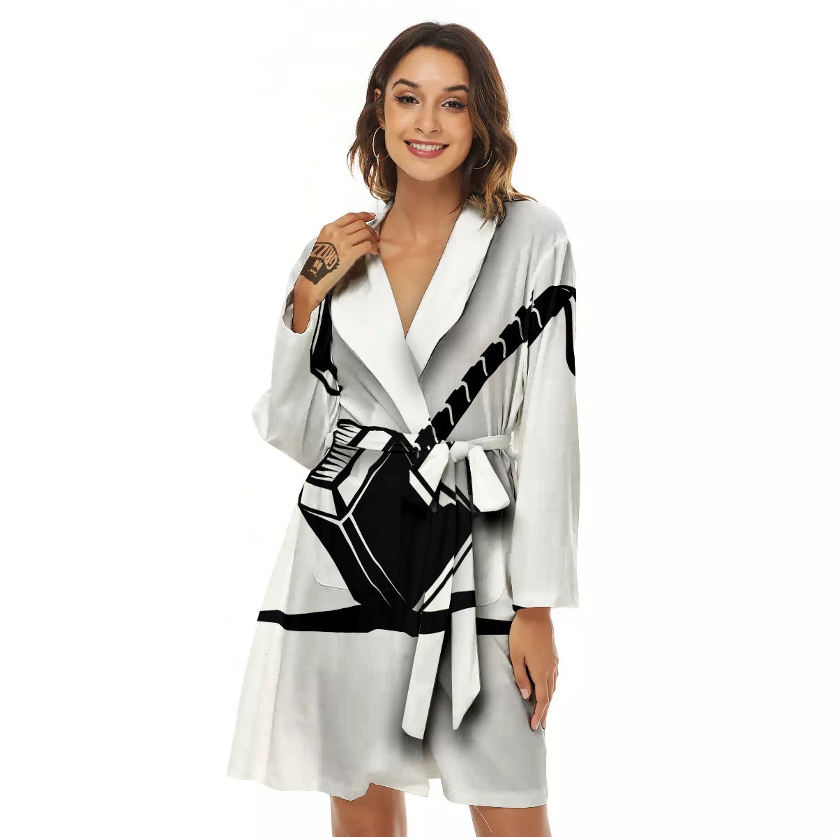 Mjolnir Hammer Of Thor Print Women's Robe-grizzshop