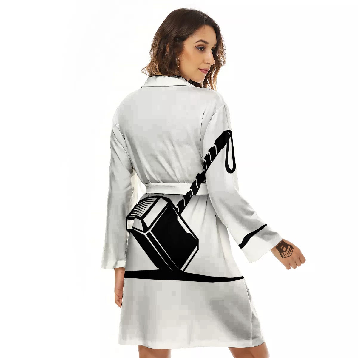 Mjolnir Hammer Of Thor Print Women's Robe-grizzshop