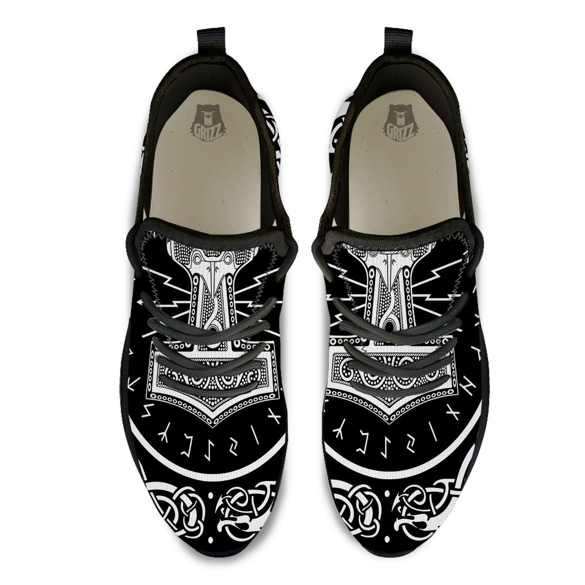 Mjolnir White And Black Print Black Athletic Shoes-grizzshop
