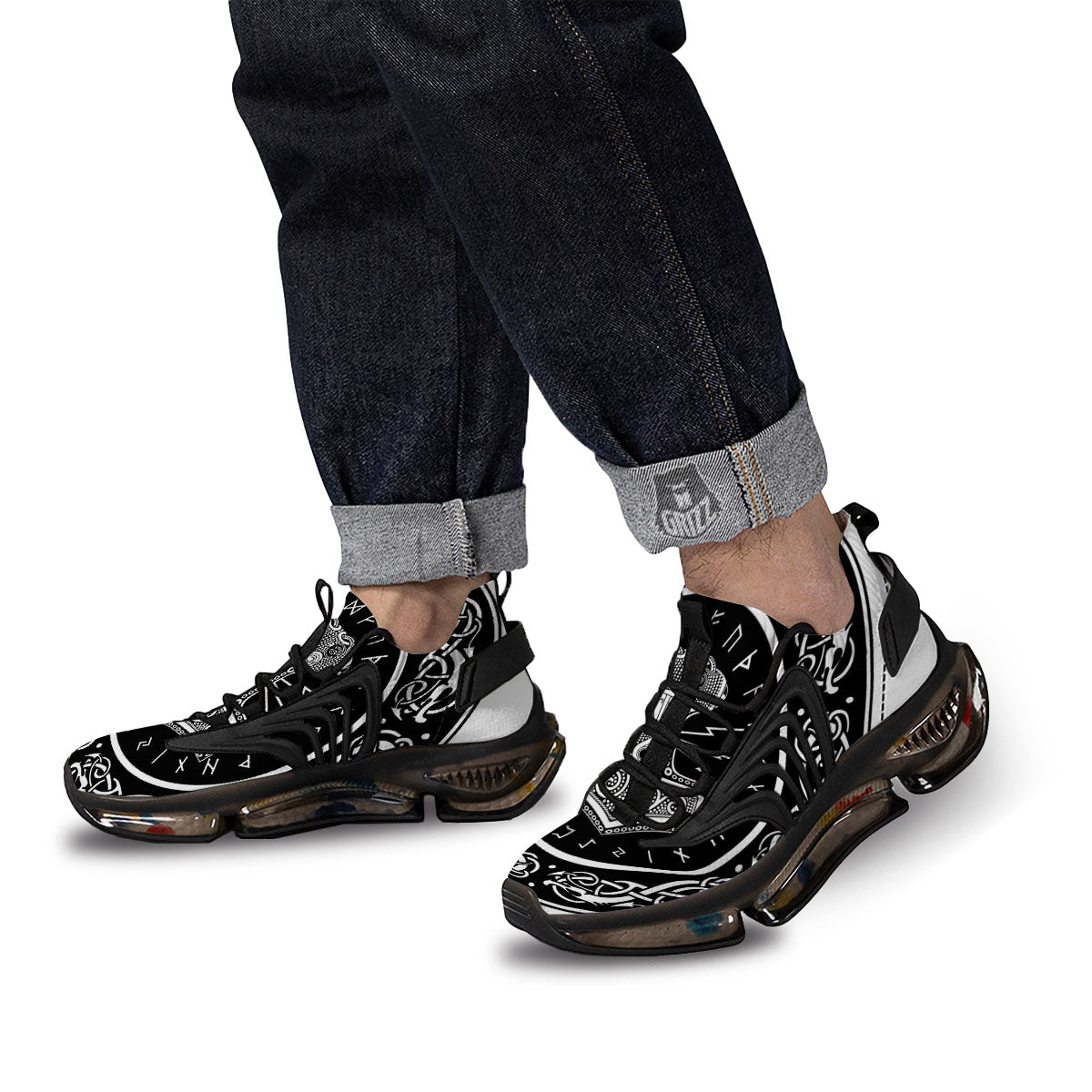 Mjolnir White And Black Print Black Gym Shoes-grizzshop
