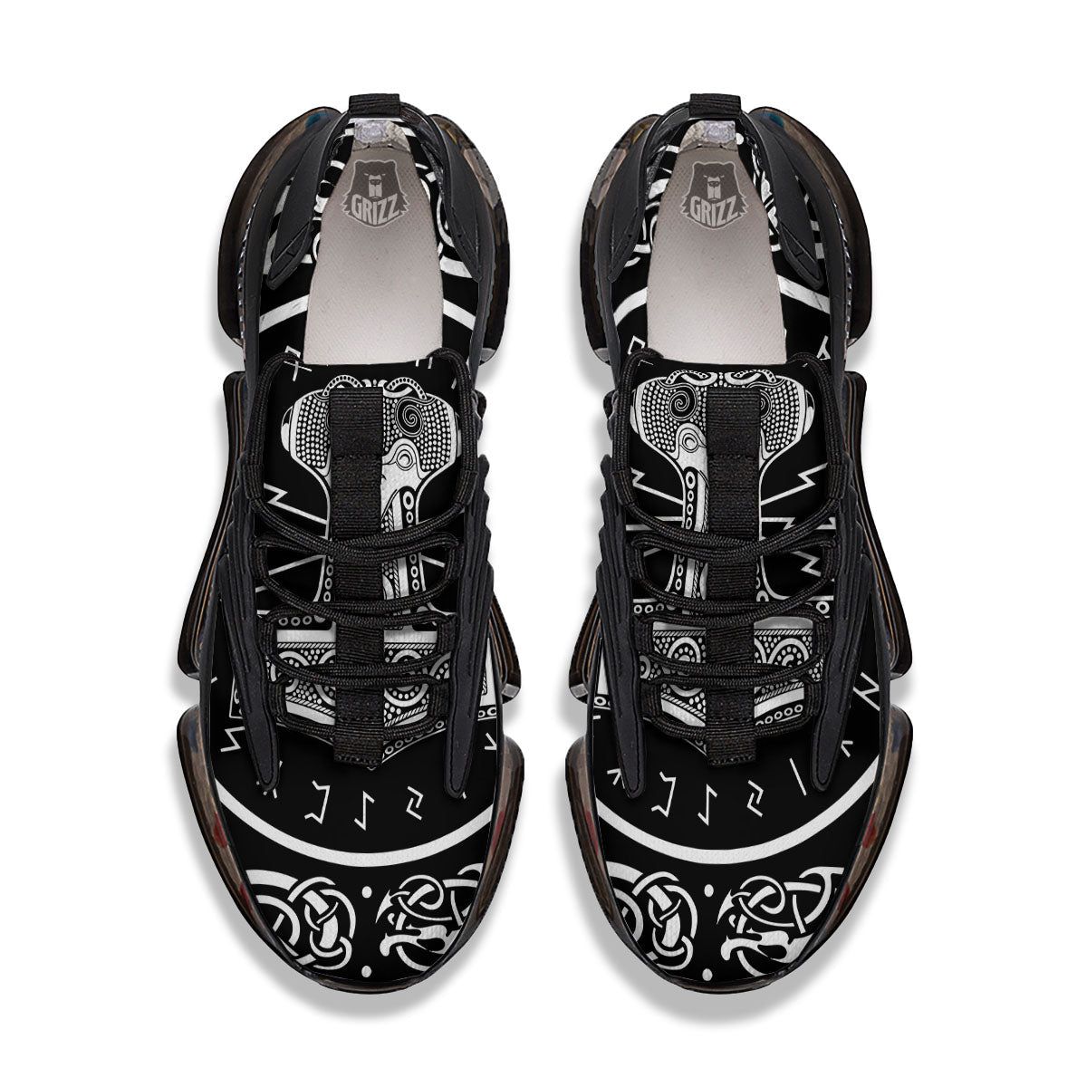 Mjolnir White And Black Print Black Gym Shoes-grizzshop