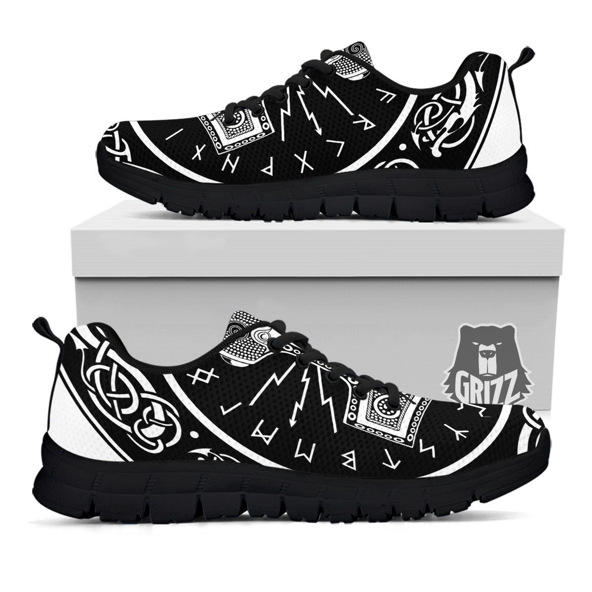 Mjolnir White And Black Print Black Sneaker-grizzshop