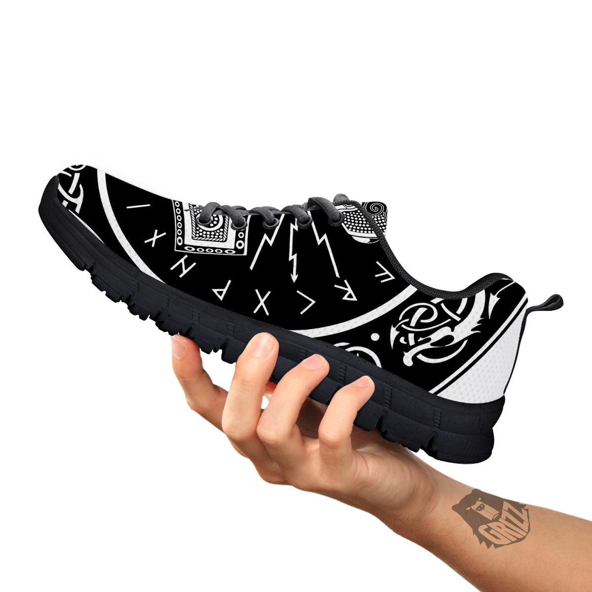 Mjolnir White And Black Print Black Sneaker-grizzshop