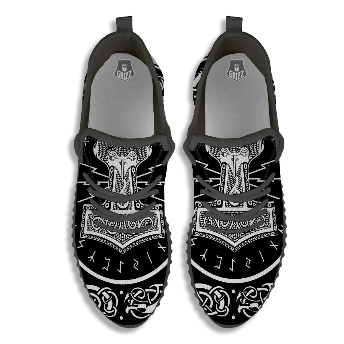 Mjolnir White And Black Print Black Walking Shoes-grizzshop
