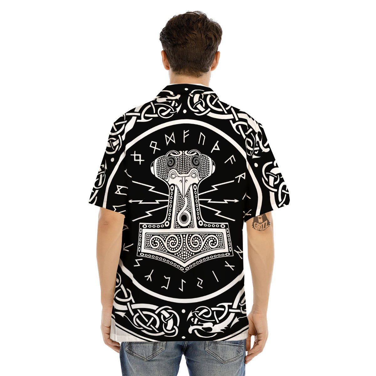 Mjolnir White And Black Print Men's Hawaiian Shirt-grizzshop
