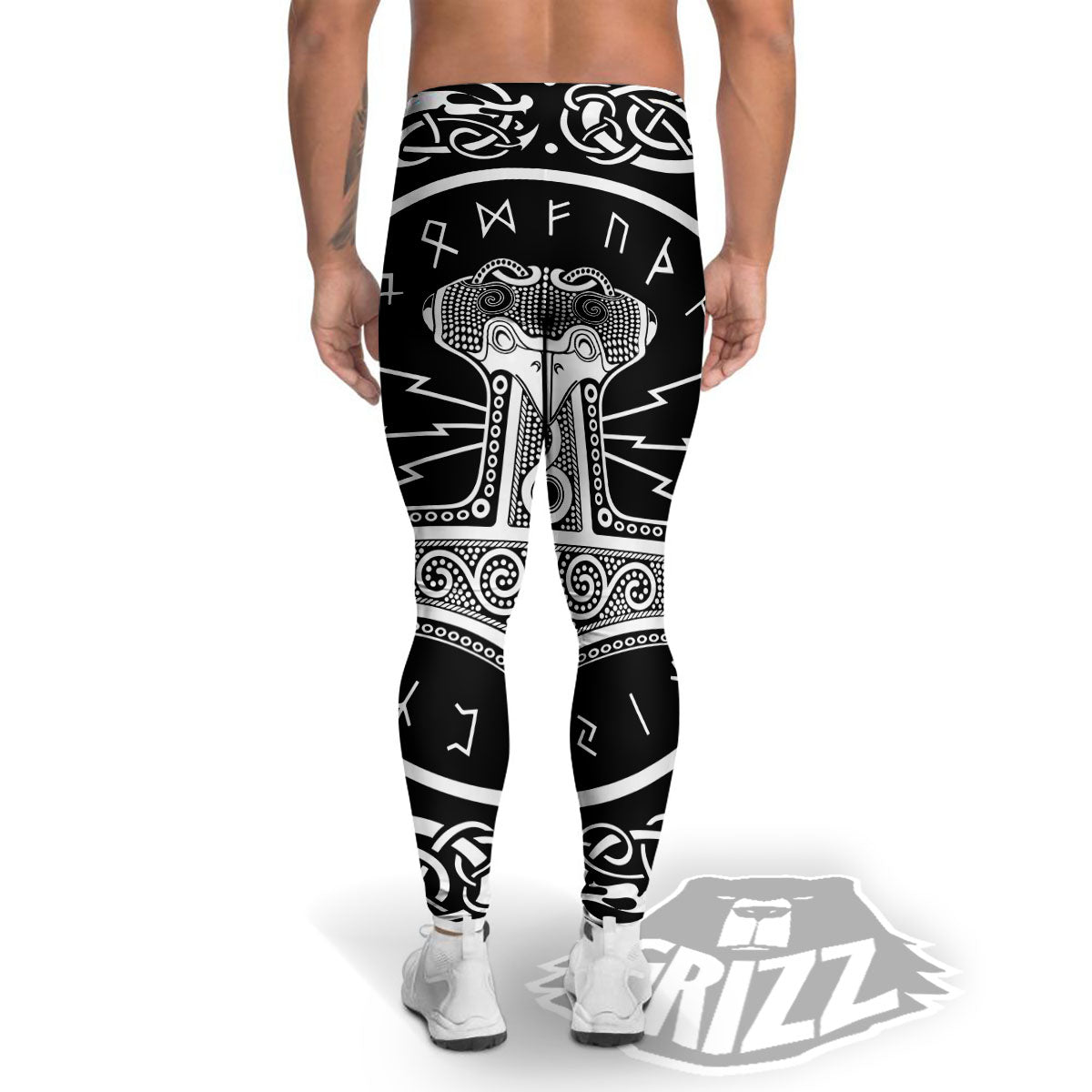 Mjolnir White And Black Print Men's Leggings-grizzshop