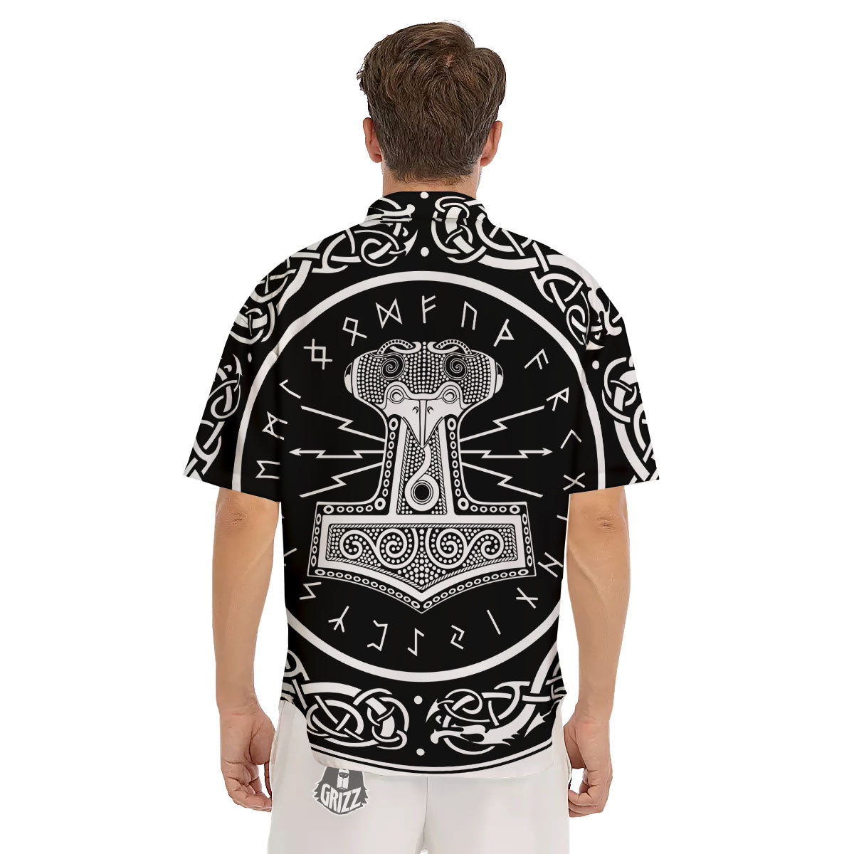 Mjolnir White And Black Print Men's Short Sleeve Shirts-grizzshop