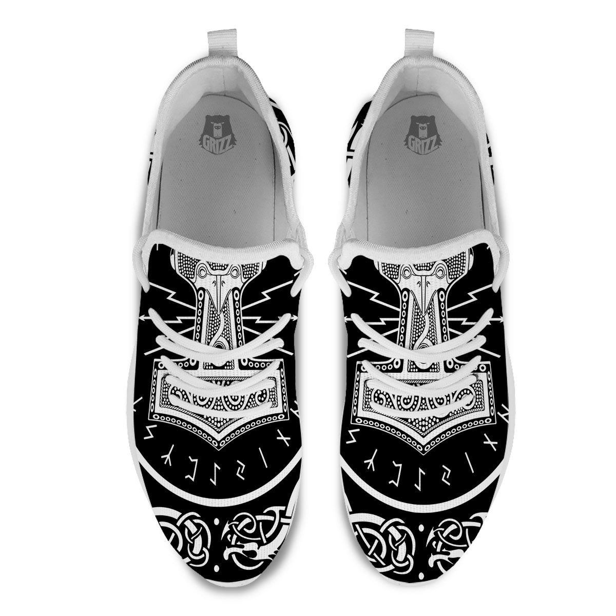 Mjolnir White And Black Print White Athletic Shoes-grizzshop