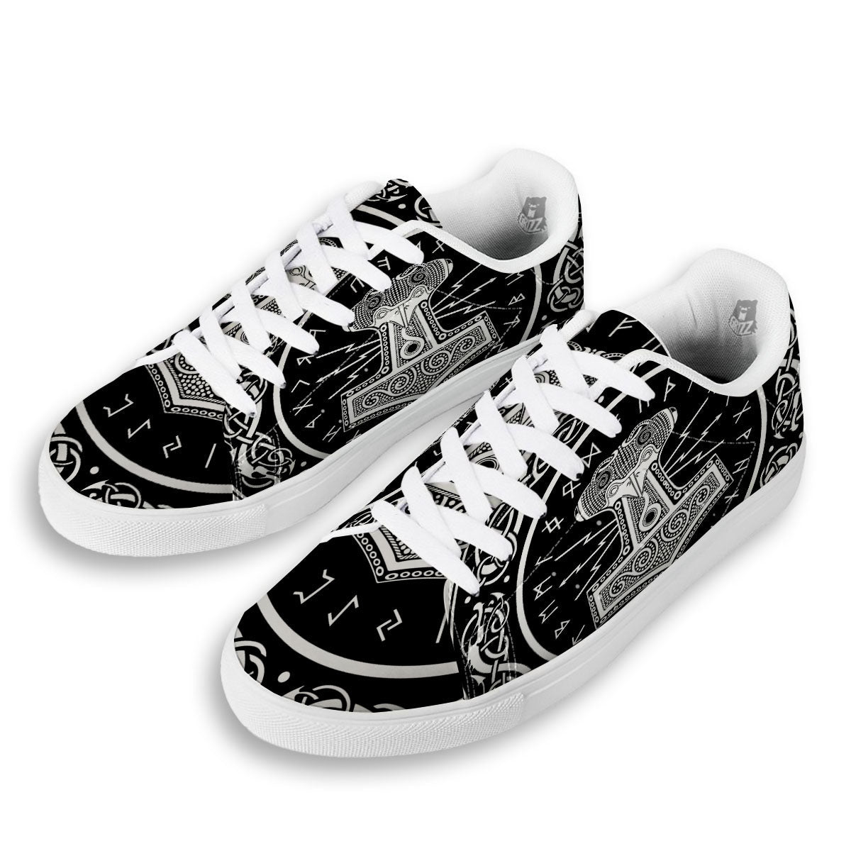 Mjolnir White And Black Print White Low Top Sneakers-grizzshop