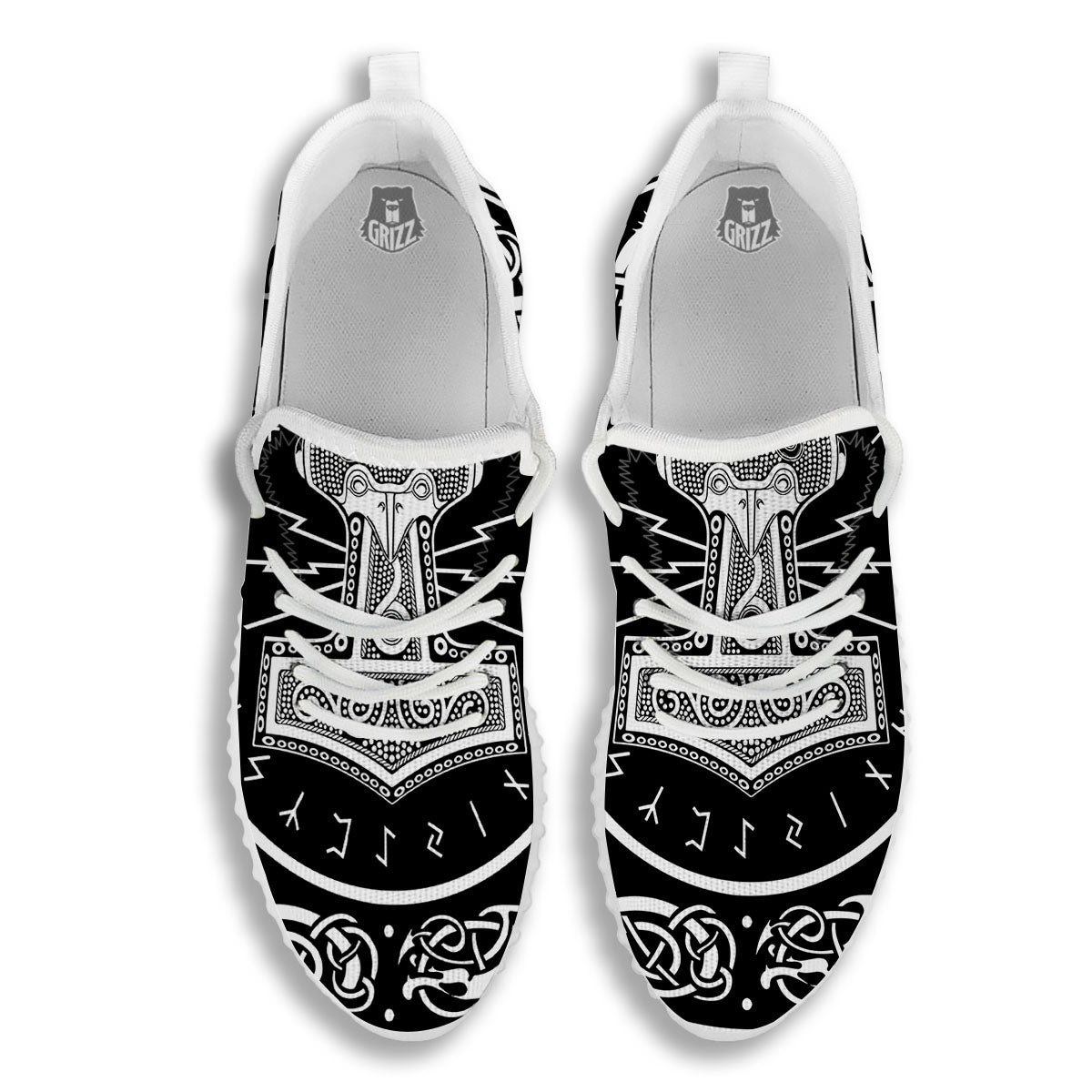 Mjolnir White And Black Print White Walking Shoes-grizzshop