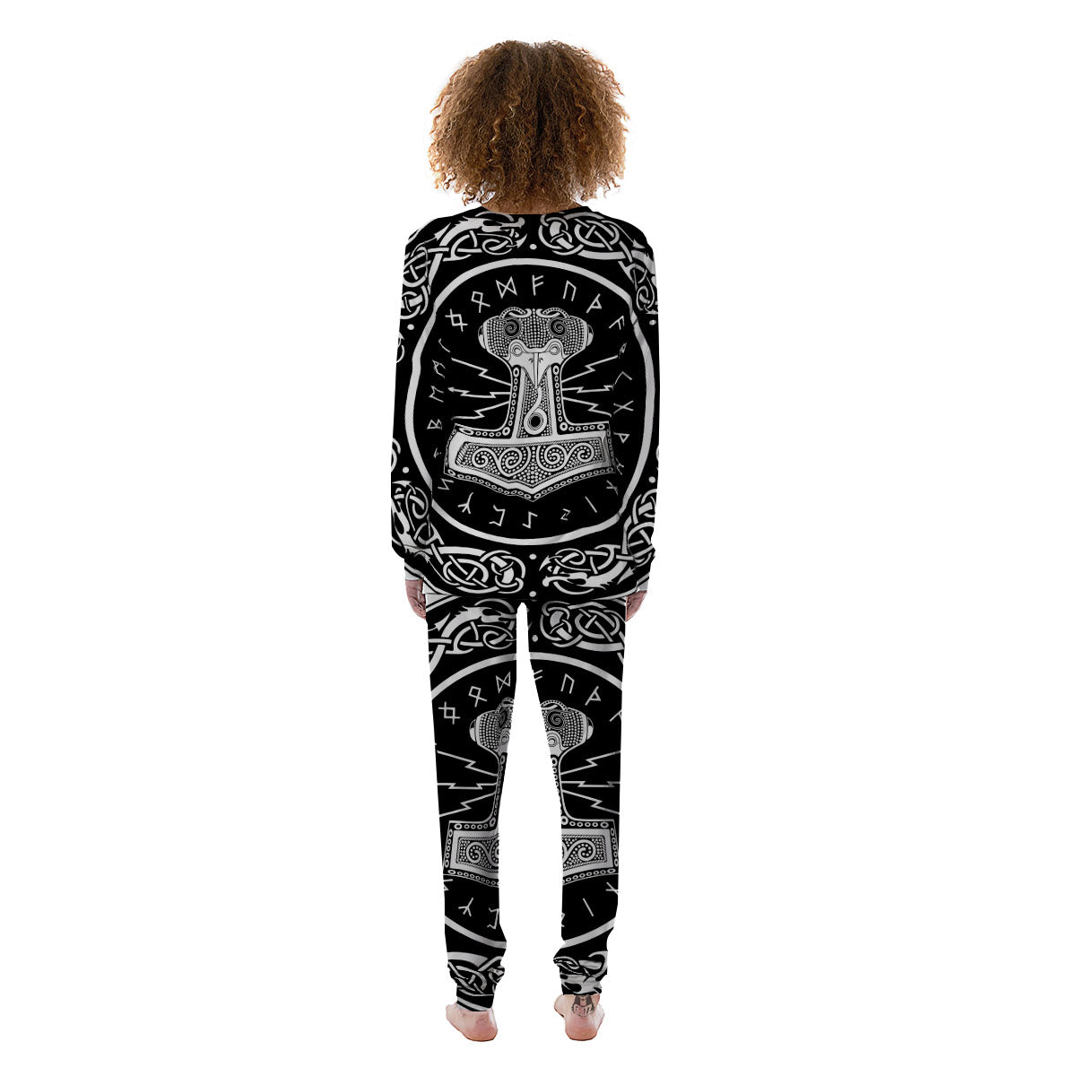 Mjolnir White And Black Print Women's Pajamas-grizzshop