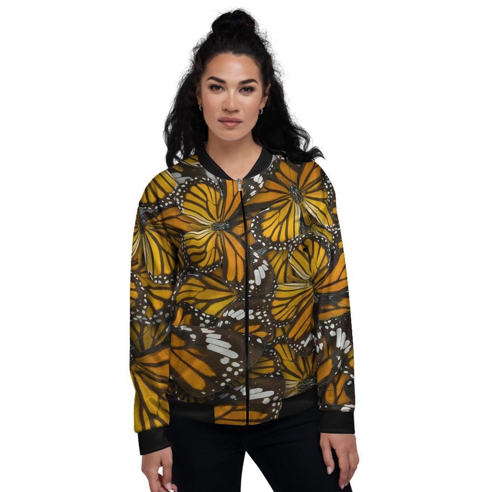 Monarch Butterfly Pattern Print Women's Bomber Jacket-grizzshop