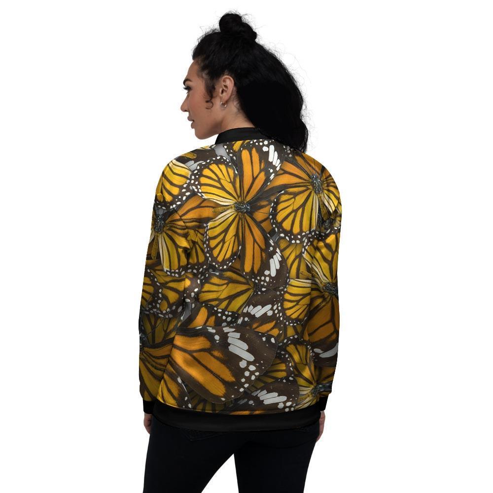 Monarch Butterfly Pattern Print Women's Bomber Jacket-grizzshop