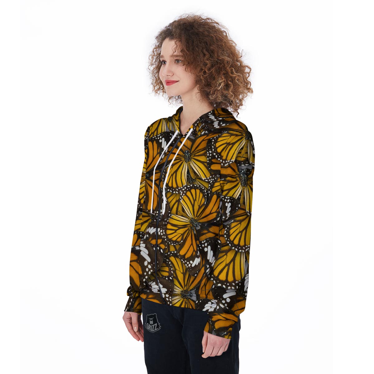 Monarch Butterfly Pattern Print Women's Zip Up Hoodie-grizzshop