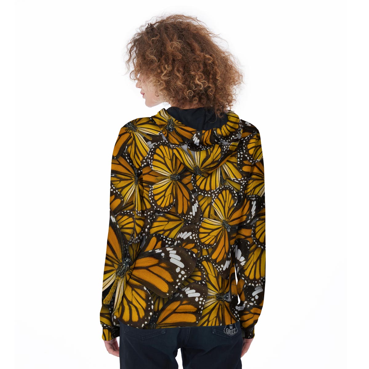 Monarch Butterfly Pattern Print Women's Zip Up Hoodie-grizzshop