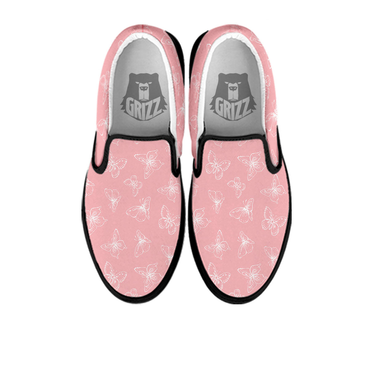 Monarch Butterfly Pink Print Pattern Black Slip On Shoes-grizzshop