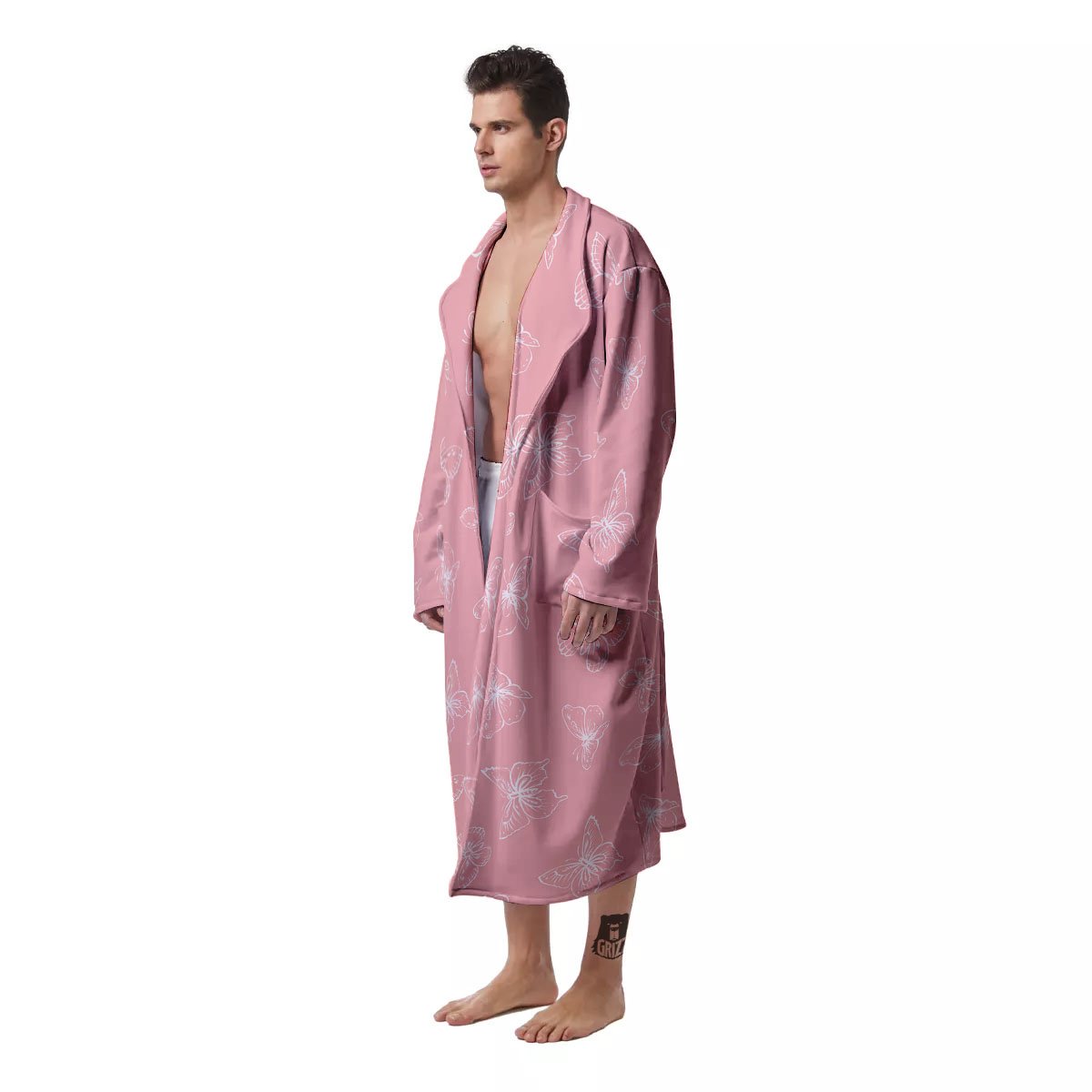 Monarch Butterfly Pink Print Pattern Men's Robe-grizzshop
