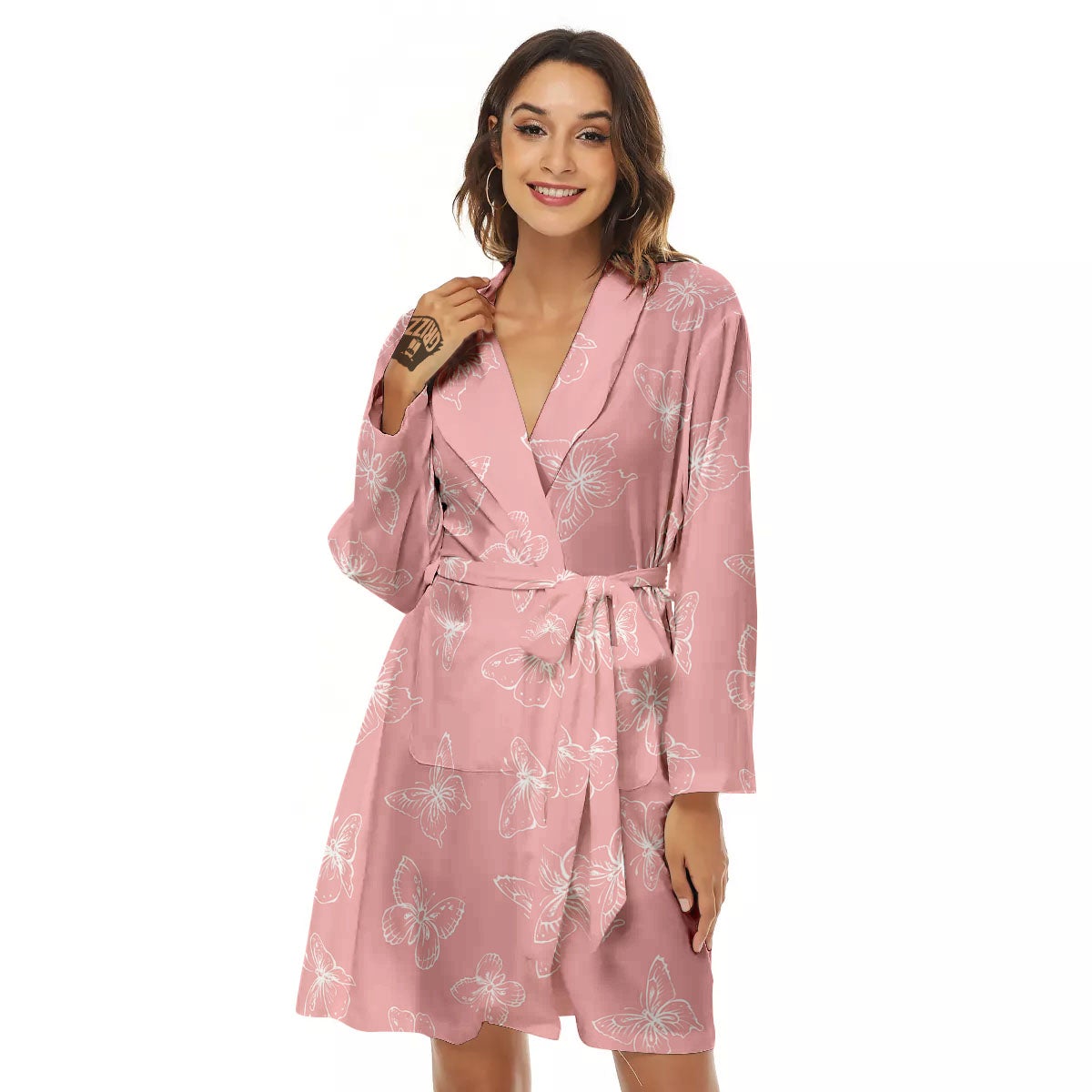 Monarch Butterfly Pink Print Pattern Women's Robe-grizzshop